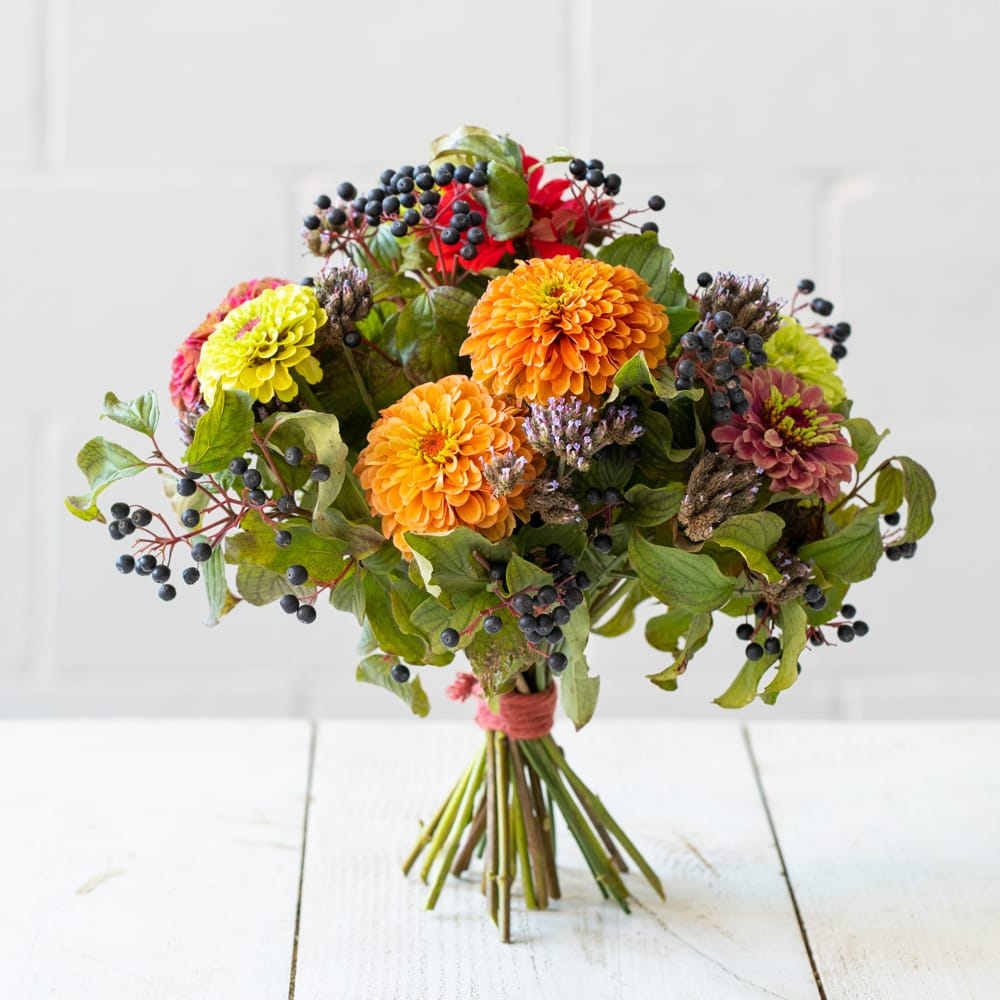 Small bouquet bunch of natural seasonal flowers