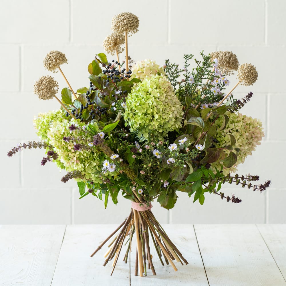 Bouquet bunch of summer flowers with dahlia zinnia_ small-sized